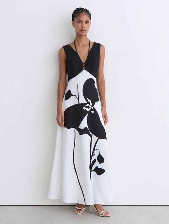 Reiss Dresses & Skirts - Reiss Cecile Graphic Floral-Print Maxi Dress in Ivory/Black